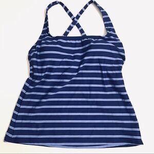 ECO BEACH blue stripped swim square top tankini swimsuit top -S